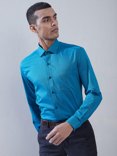 100% Cotton Ocean Blue Dobby Slim Fit Full Sleeve Formal Shirt