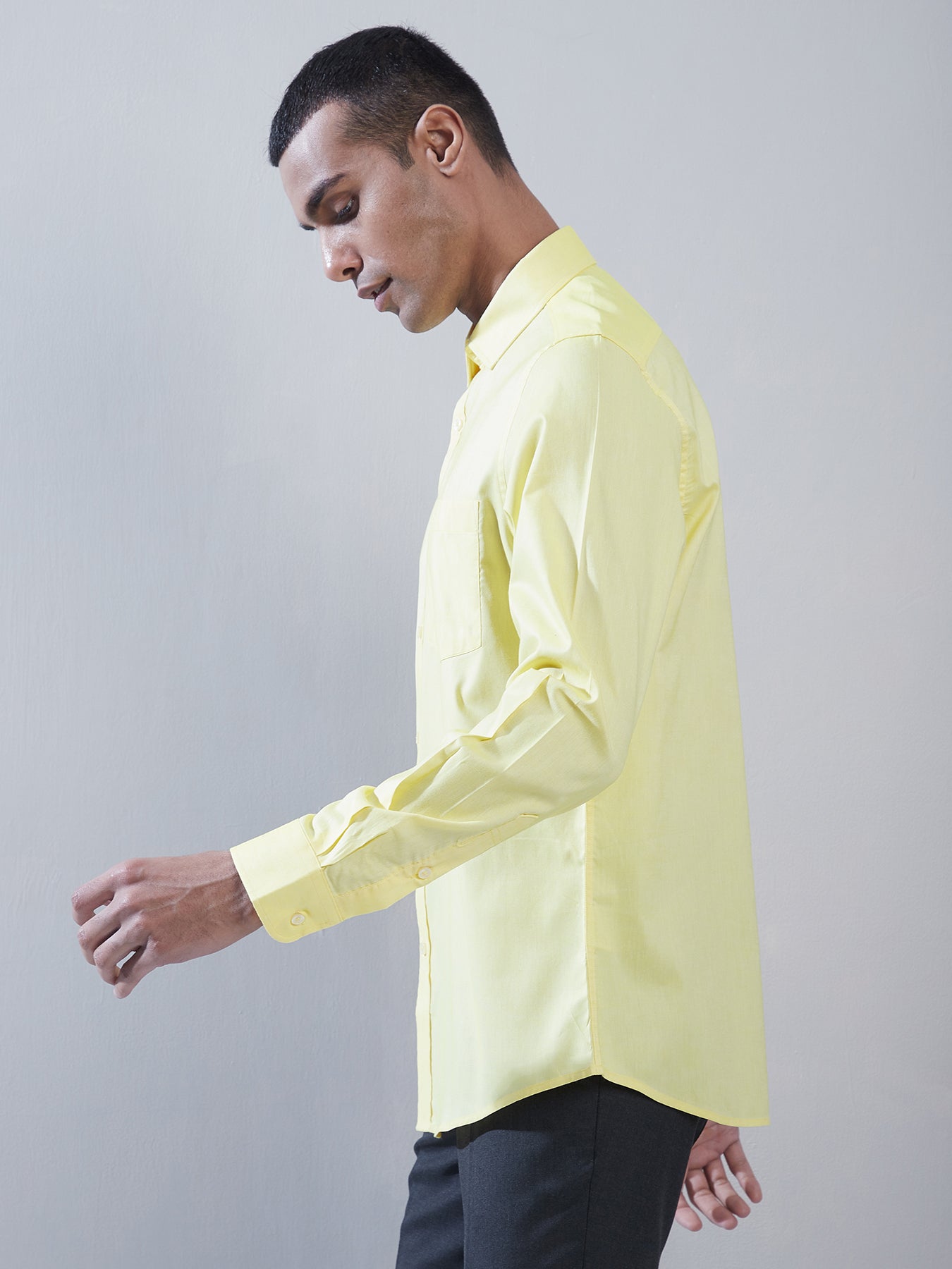100% Cotton Lemon Plain Slim Fit Full Sleeve Formal Shirt