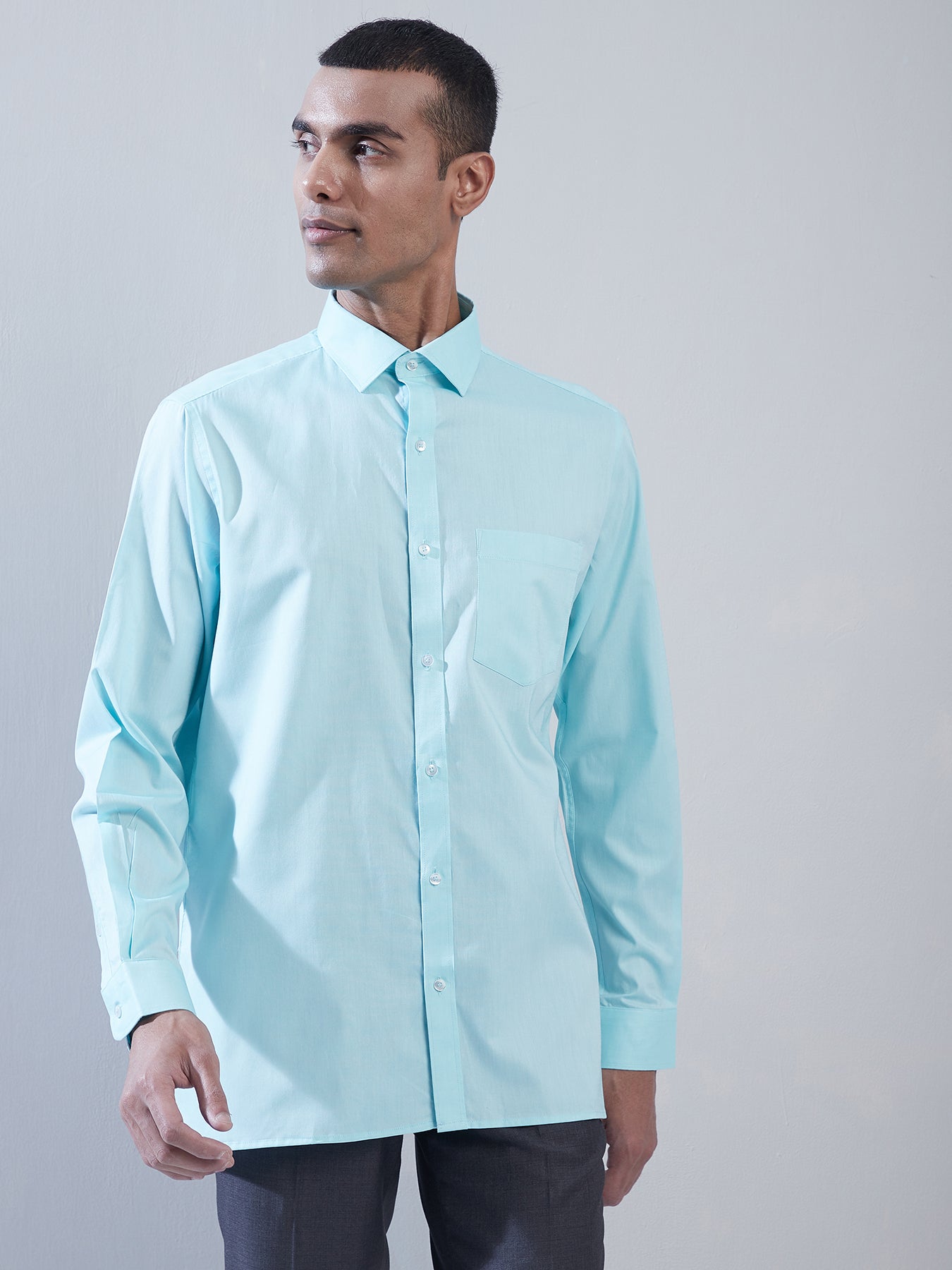 100% Cotton Sea Green Plain Regular Fit Full Sleeve Formal Shirt