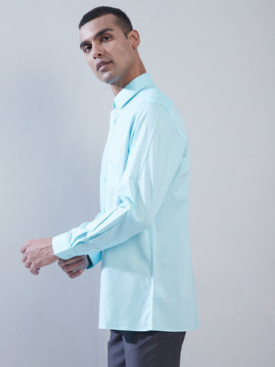 100% Cotton Sea Green Plain Regular Fit Full Sleeve Formal Shirt