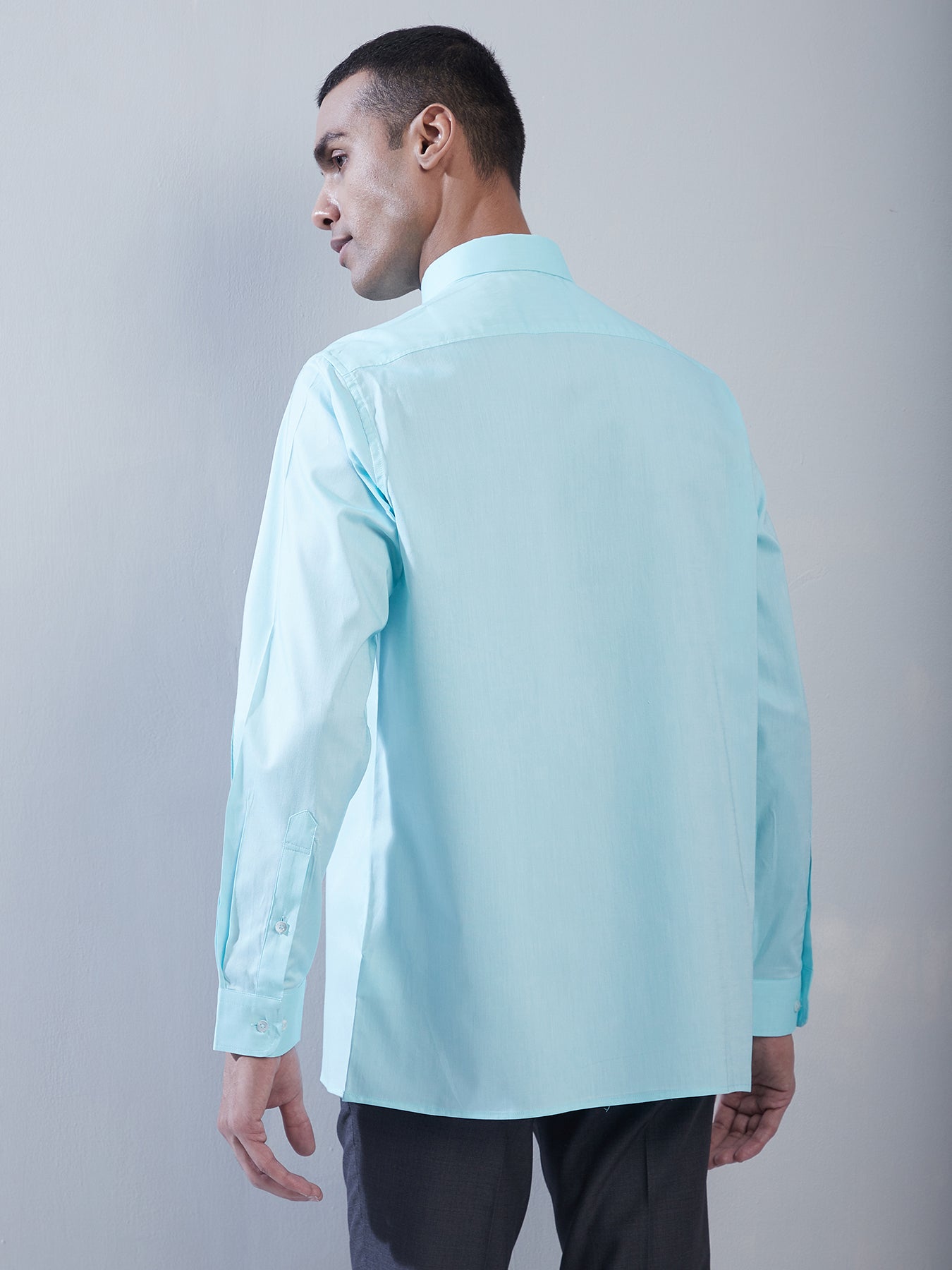 100% Cotton Sea Green Plain Regular Fit Full Sleeve Formal Shirt