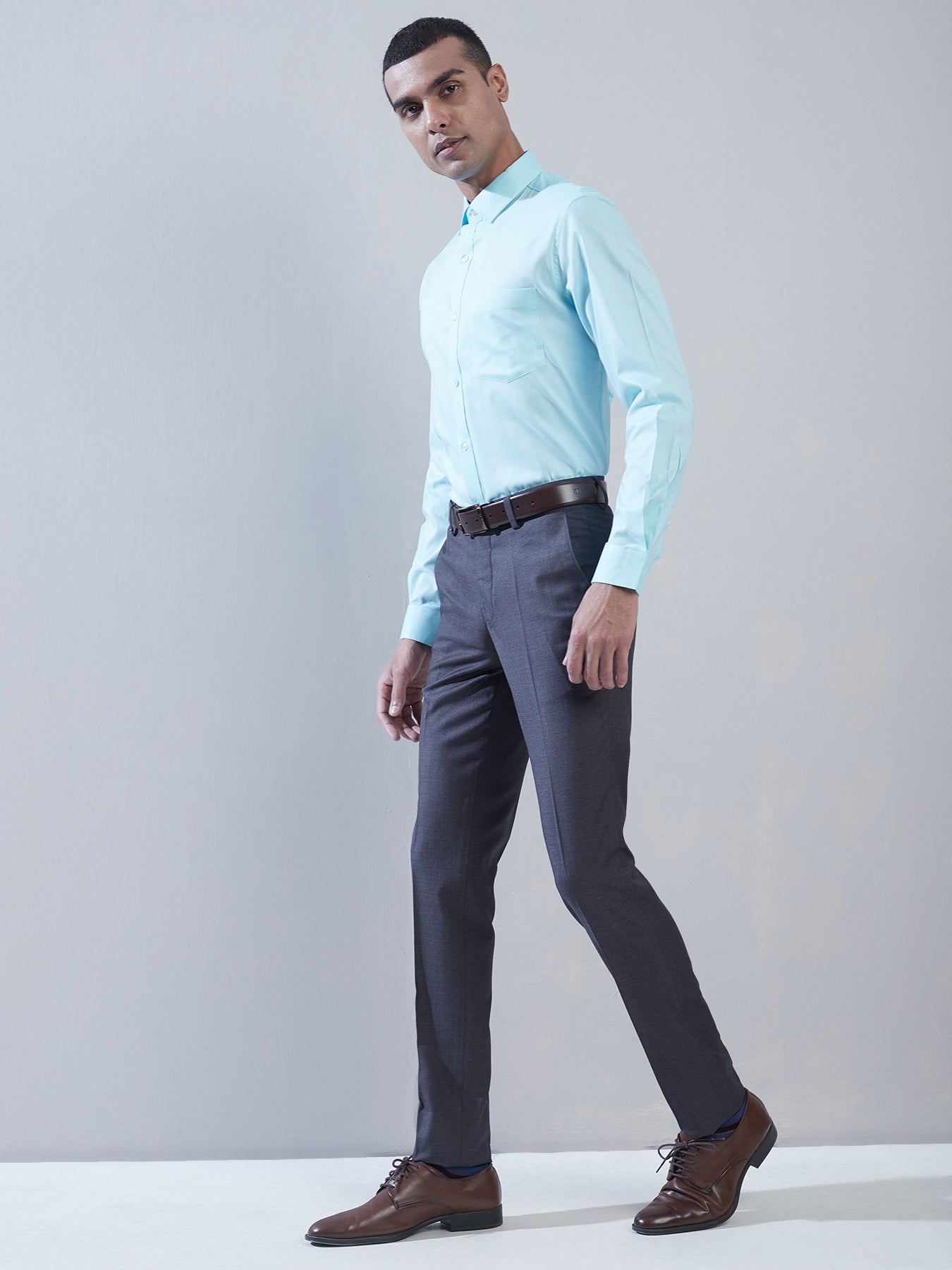 100% Cotton Sea Green Plain Regular Fit Full Sleeve Formal Shirt