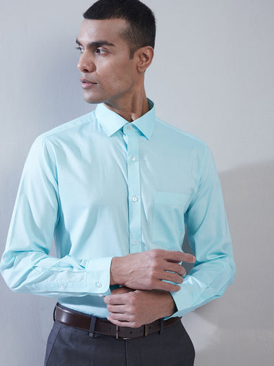 100% Cotton Sea Green Plain Regular Fit Full Sleeve Formal Shirt