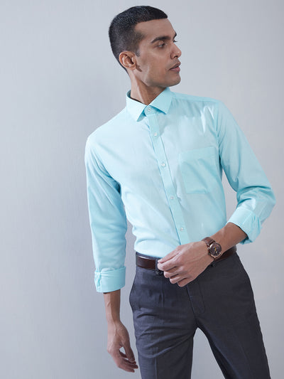 100% Cotton Sea Green Plain Regular Fit Full Sleeve Formal Shirt