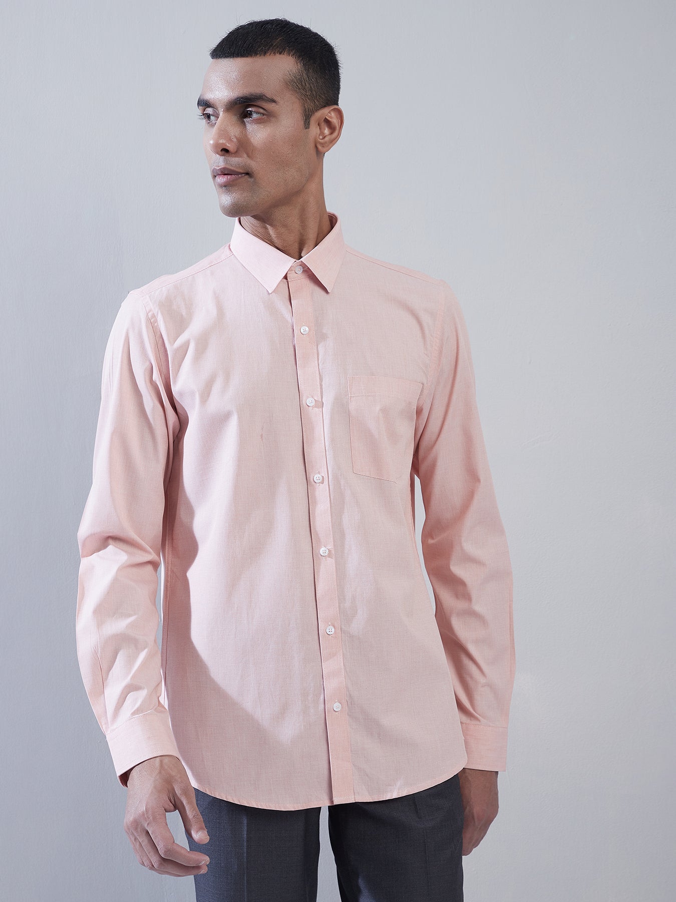 100% Cotton Light Pink Plain Regular Fit Full Sleeve Formal Shirt