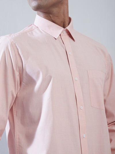 100% Cotton Light Pink Plain Regular Fit Full Sleeve Formal Shirt