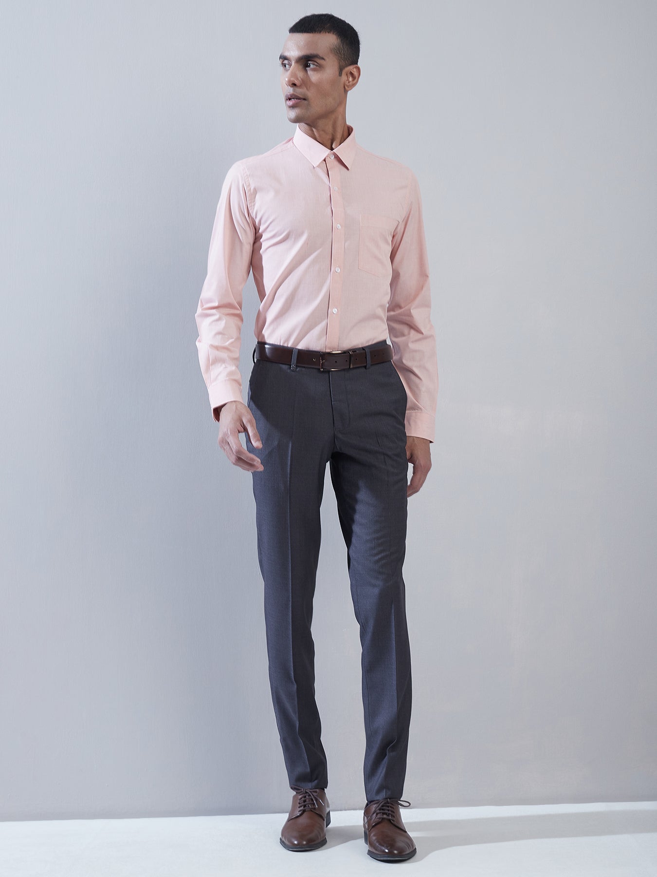 100% Cotton Light Pink Plain Regular Fit Full Sleeve Formal Shirt