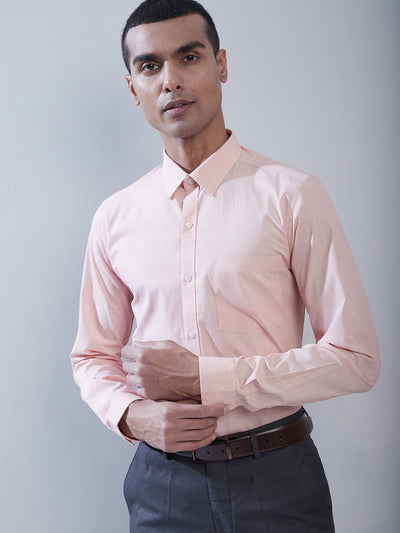 100% Cotton Light Pink Plain Regular Fit Full Sleeve Formal Shirt