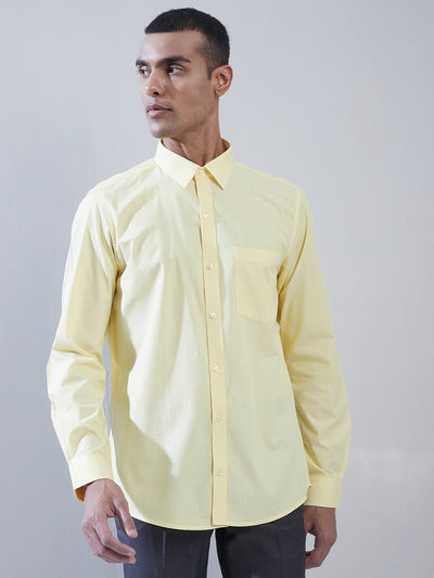 100% Cotton Lime Yellow Plain Regular Fit Full Sleeve Formal Shirt