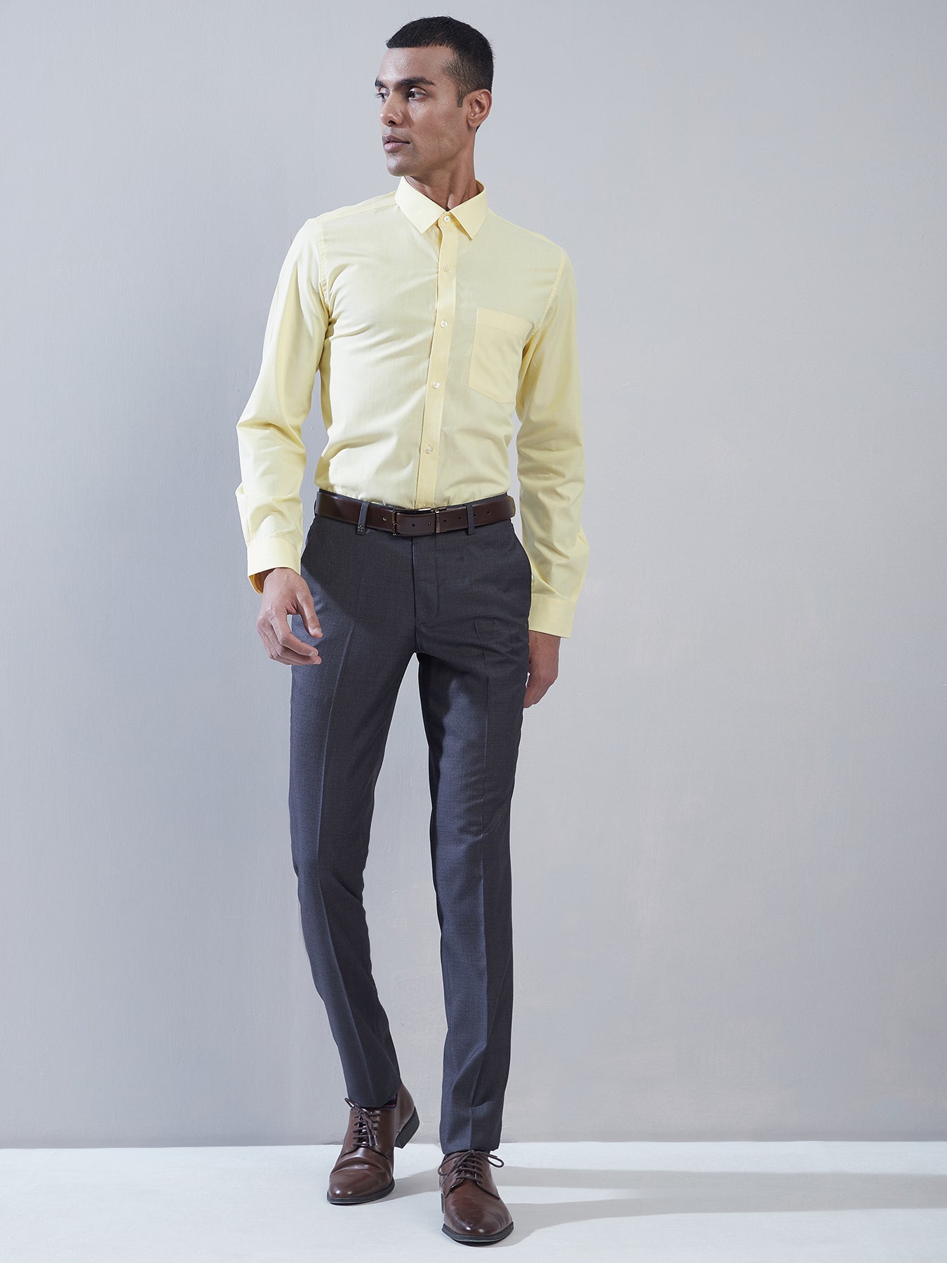 100% Cotton Lime Yellow Plain Regular Fit Full Sleeve Formal Shirt