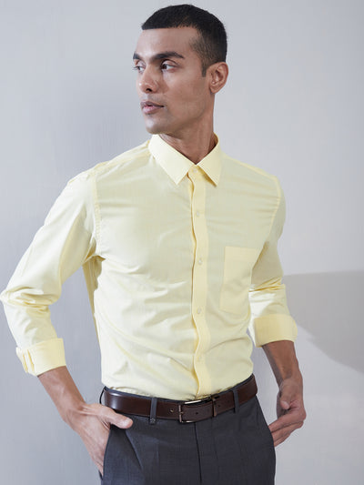 100% Cotton Lime Yellow Plain Slim Fit Full Sleeve Formal Shirt