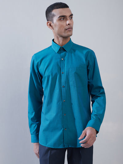 100% Cotton Ocean Blue Plain Regular Fit Full Sleeve Formal Shirt