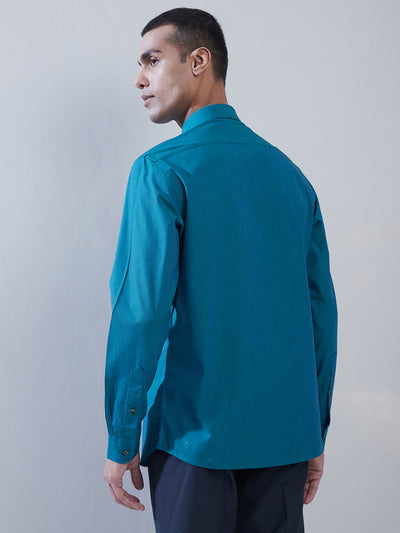 100% Cotton Ocean Blue Plain Slim Fit Full Sleeve Formal Shirt