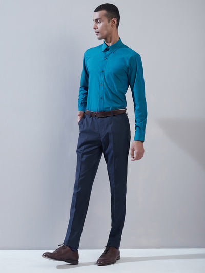 100% Cotton Ocean Blue Plain Regular Fit Full Sleeve Formal Shirt