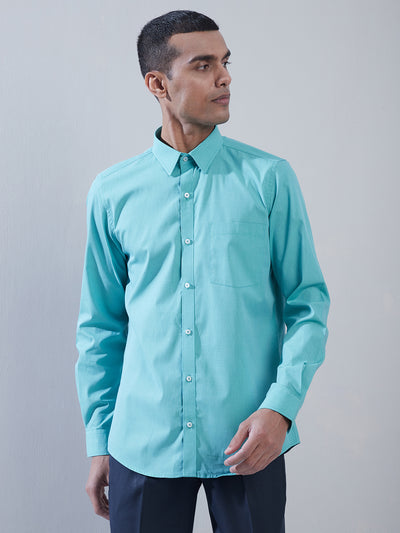 100% Cotton Turquoise Plain Regular Fit Full Sleeve Formal Shirt