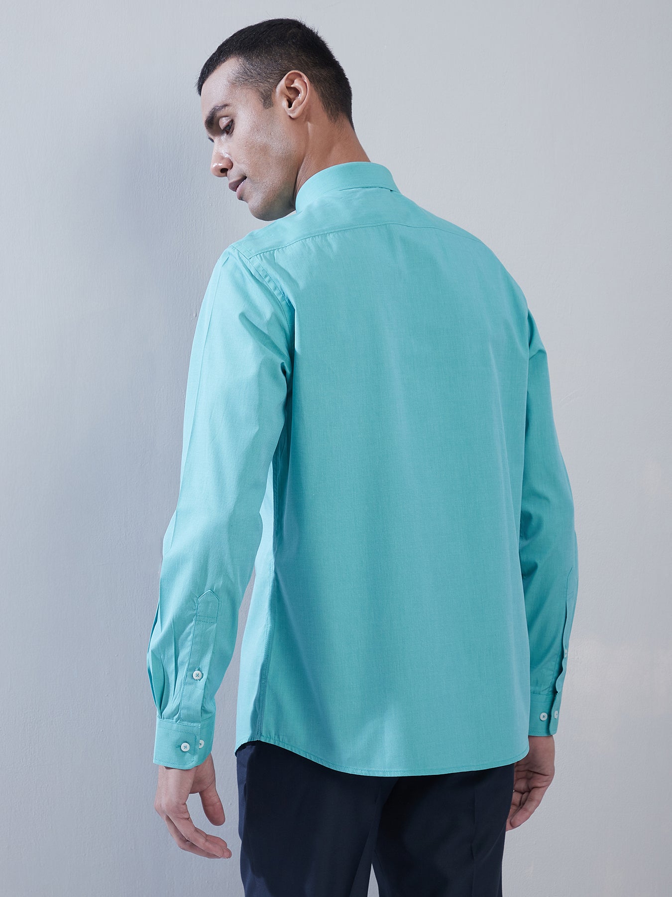 100% Cotton Turquoise Plain Regular Fit Full Sleeve Formal Shirt