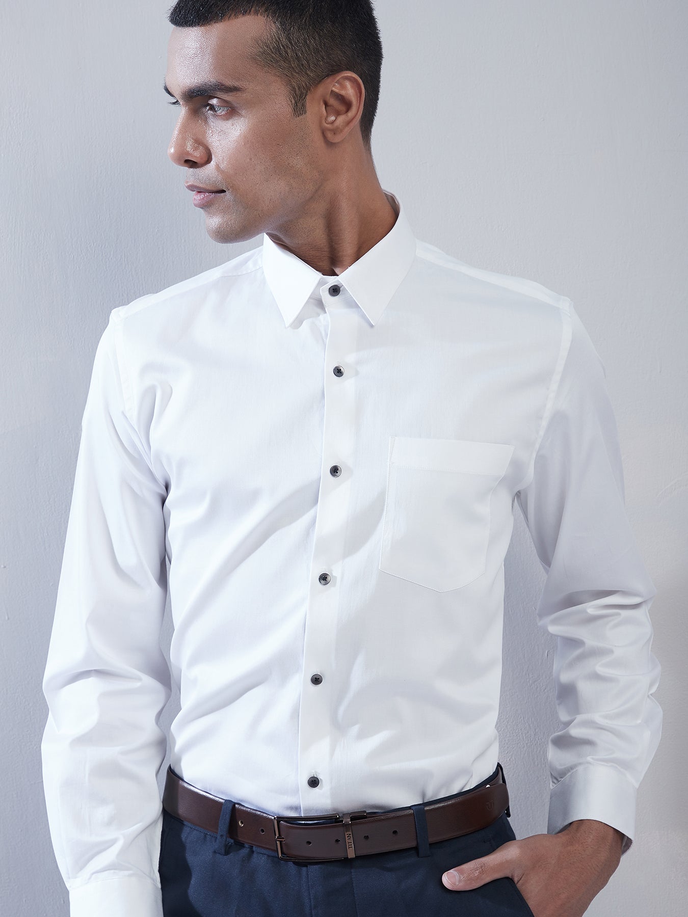 100% Cotton White Plain Slim Fit Full Sleeve Formal Shirt