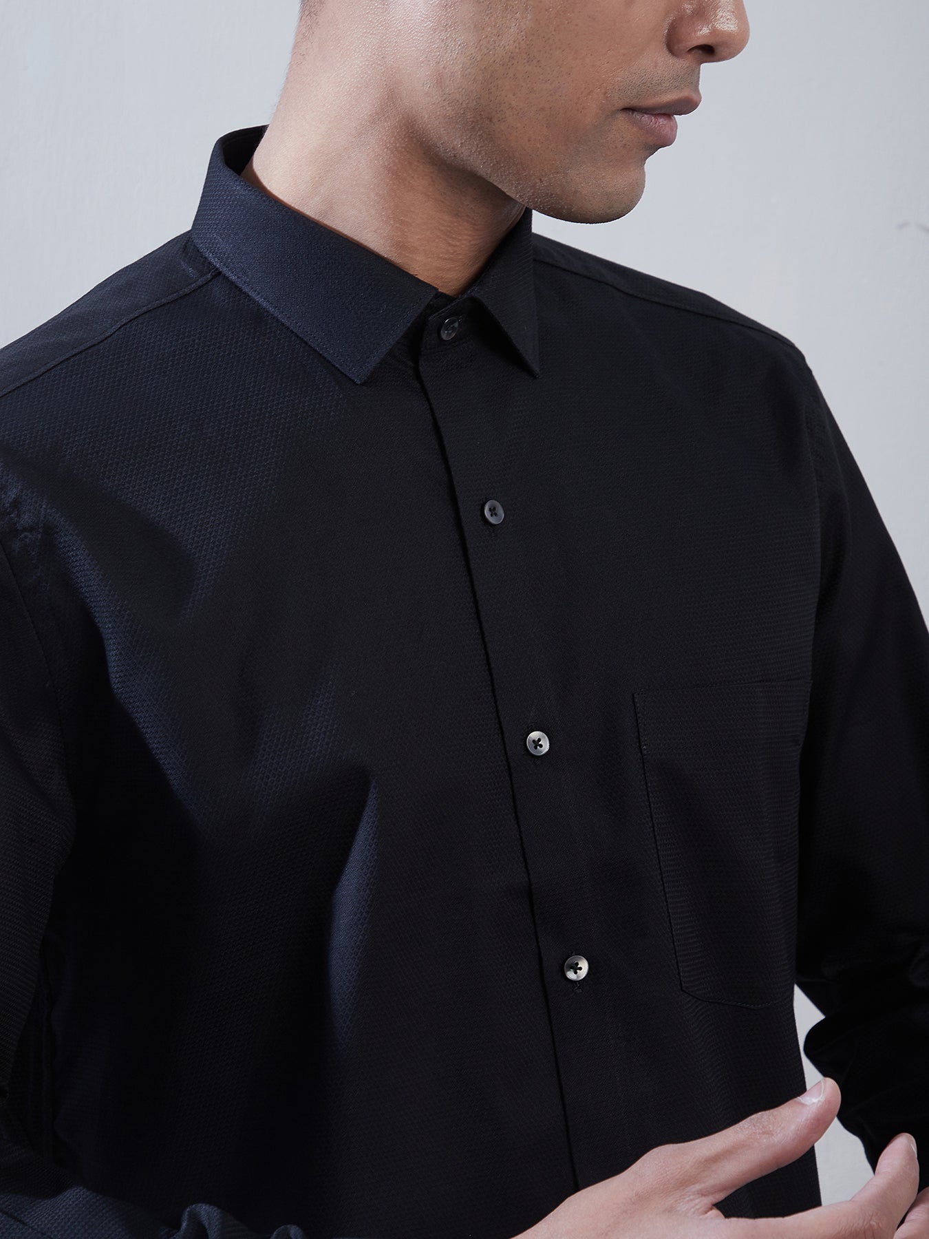 100% Cotton Black Dobby Regular Fit Full Sleeve Formal Shirt