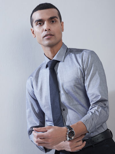 100% Cotton Grey Plain Regular Fit Full Sleeve Formal Shirt