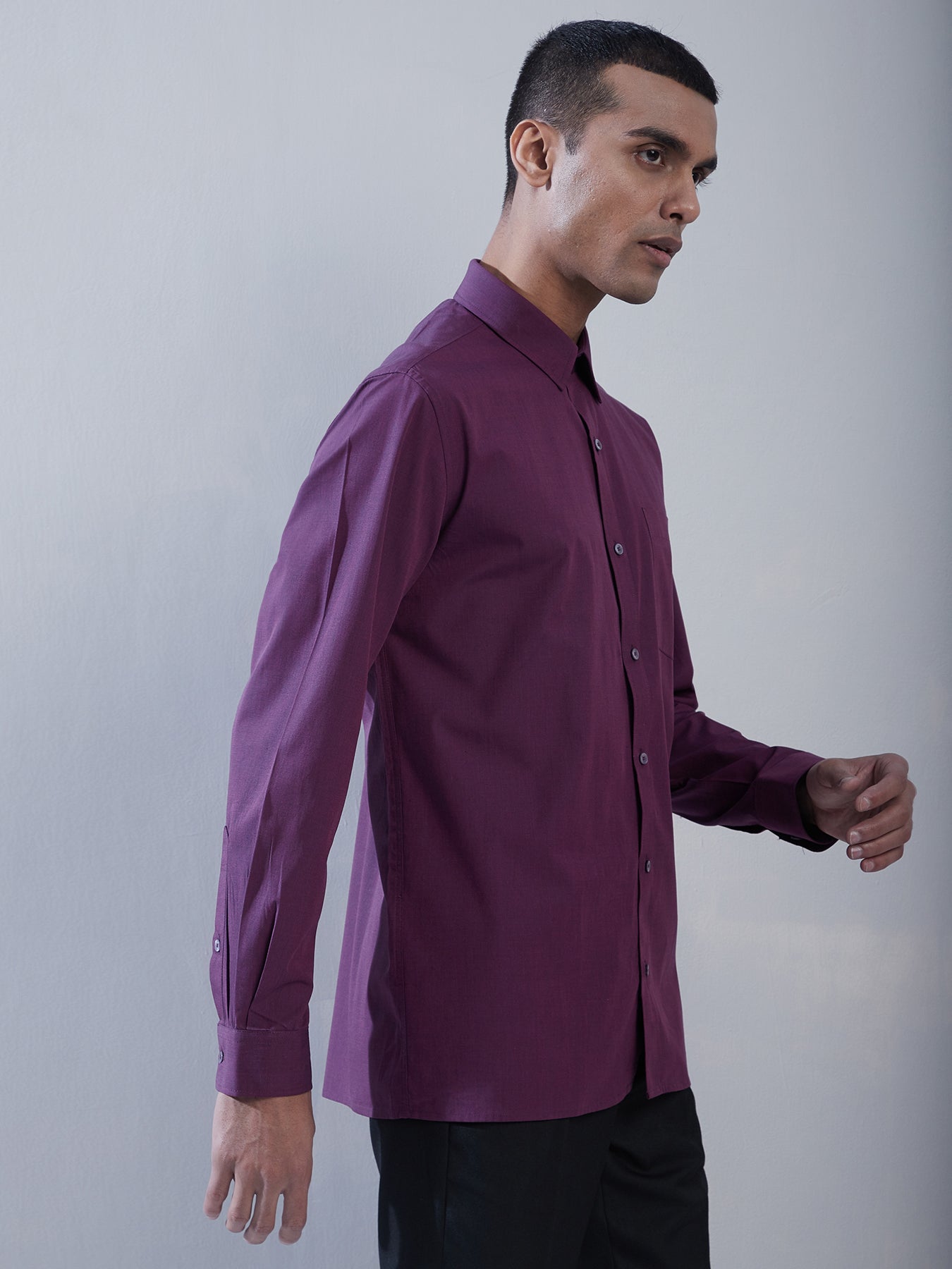 100% Cotton Purple Plain Regular Fit Full Sleeve Formal Shirt