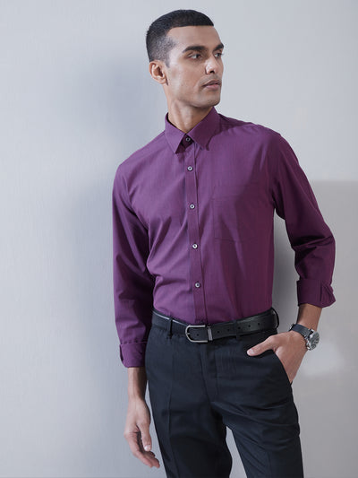 100% Cotton Purple Plain Regular Fit Full Sleeve Formal Shirt