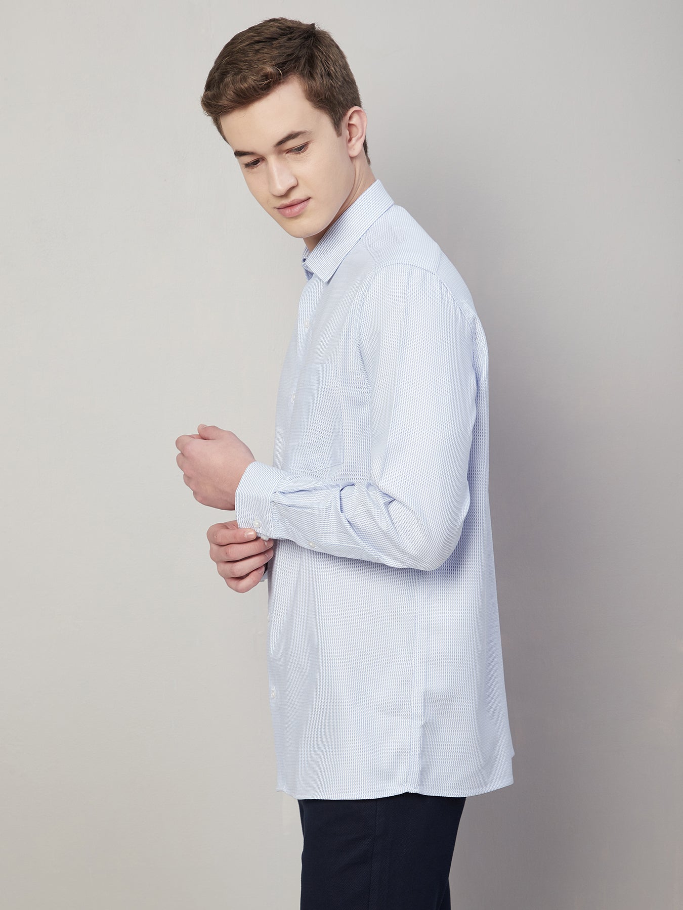 100% Cotton Light Blue Striped Regular Fit Full Sleeve Formal Shirt