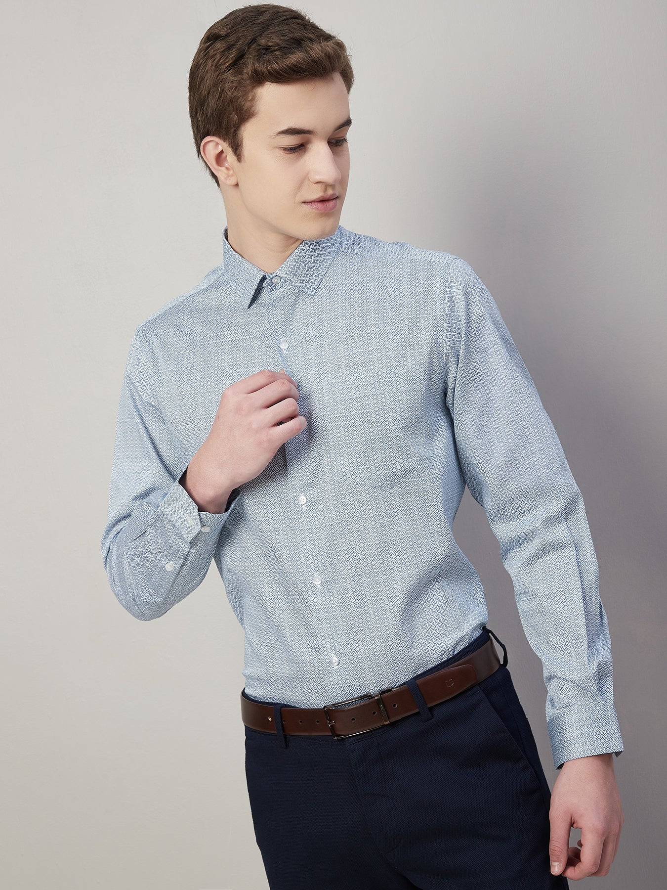 100% Cotton Blue Printed Regular Fit Full Sleeve Formal Shirt