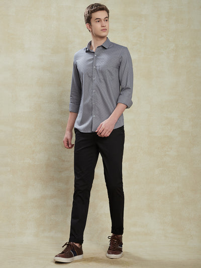 Cotton Tencel Charcoal Printed Regular Fit Full Sleeve Formal Shirt