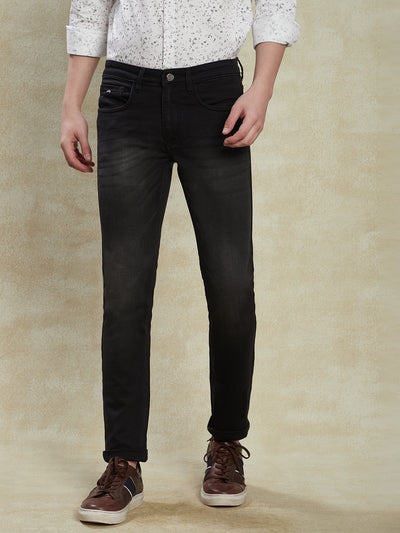 100% Cotton Black Plain Narrow Fit Flat Front Casual Jeans