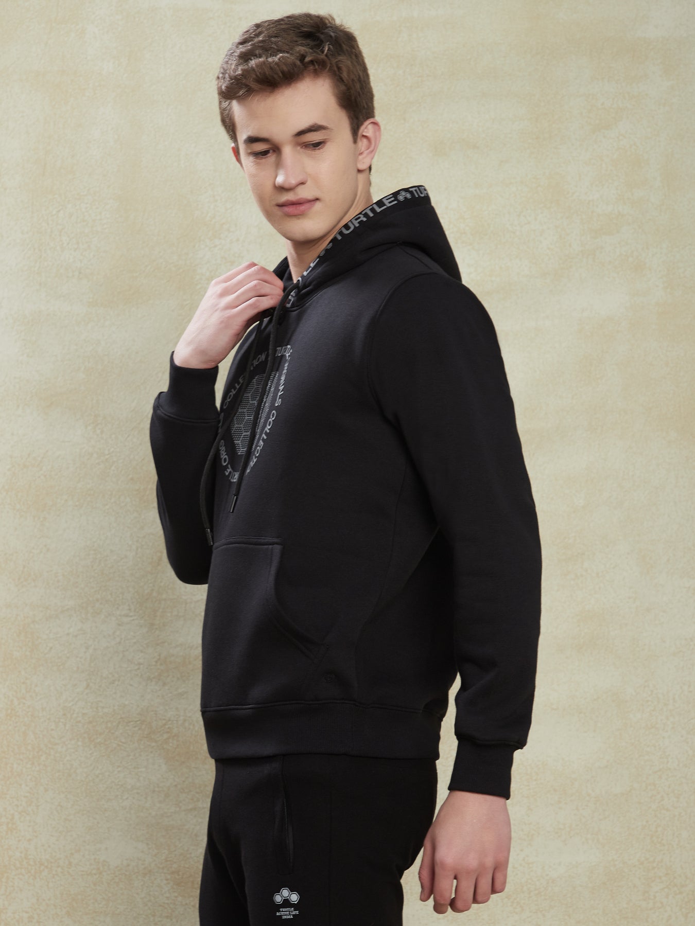 Knitted Black Printed Hoodie Full Sleeve Casual Sweatshirt