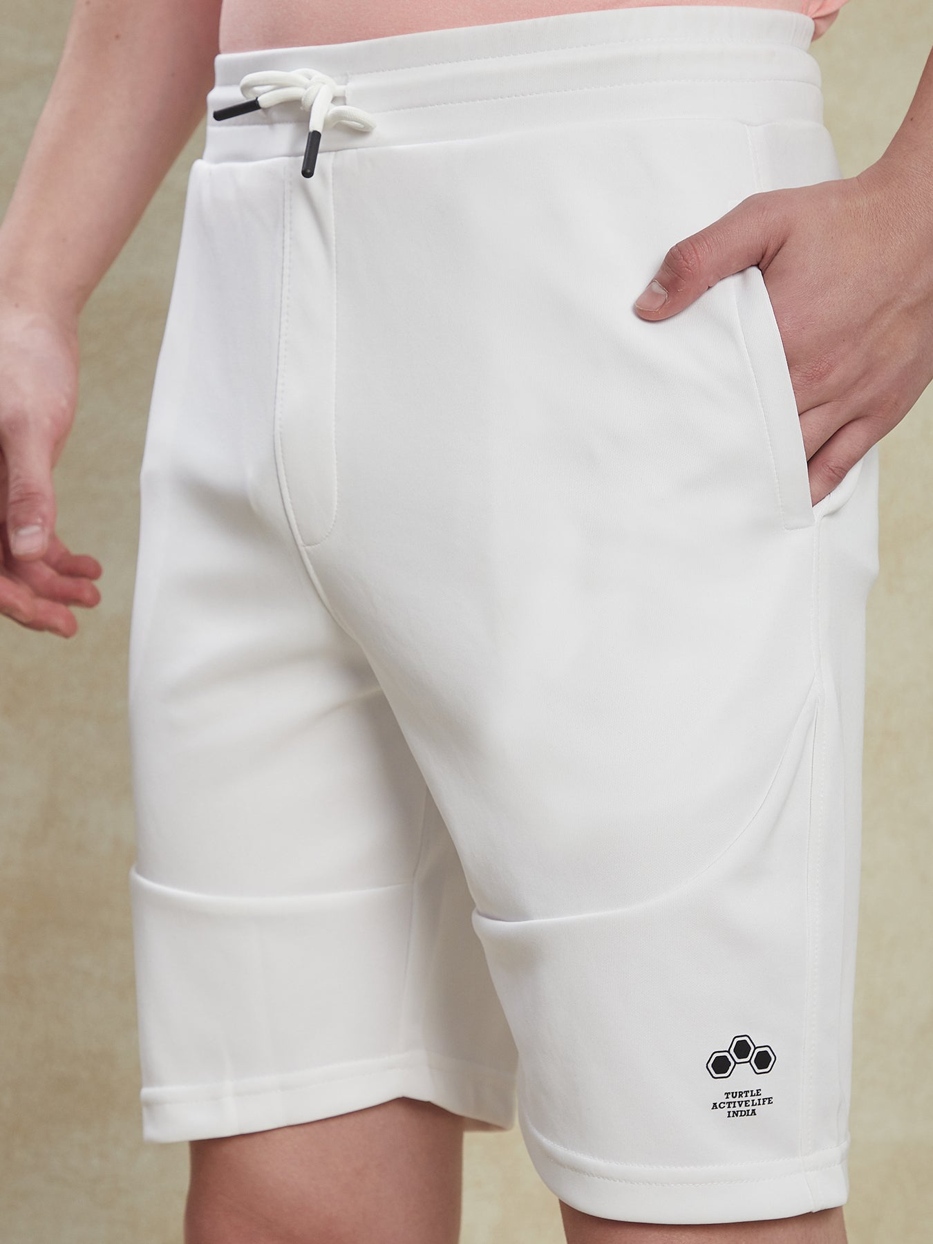 Knitted White Plain Shorts Active Shorts