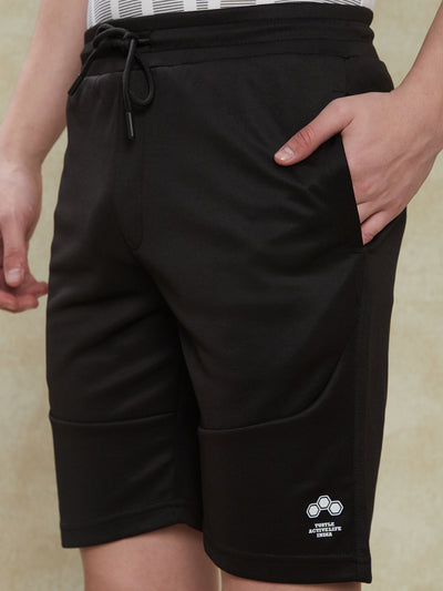 Knitted Black Plain Shorts Active Shorts