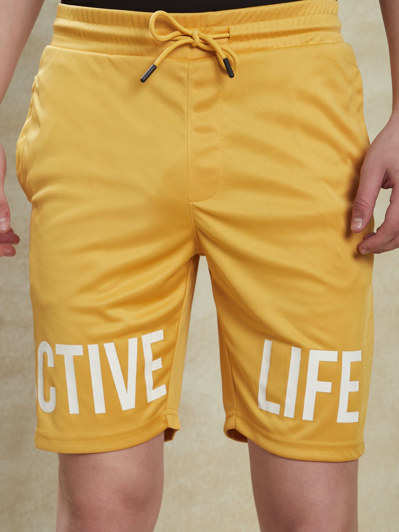 Knitted Mustard Yellow Printed Shorts Active Shorts