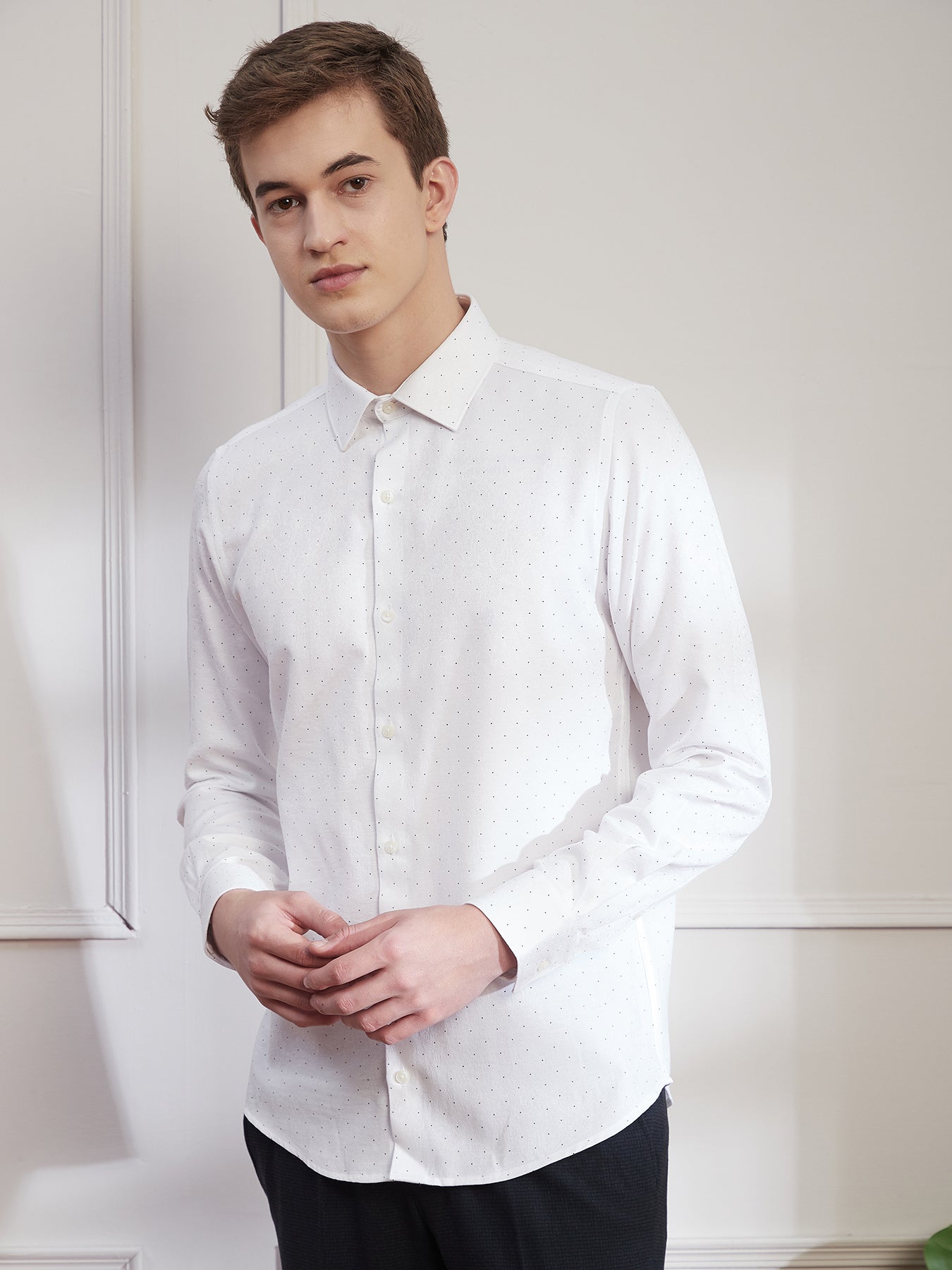 Poly Cotton Off White Jacquard Slim Fit Full Sleeve Ceremonial Shirt