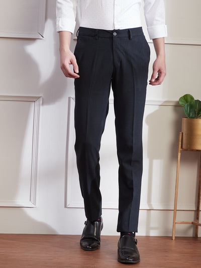 PV Stretch Navy Blue Checkered Flat Front Formal Trouser