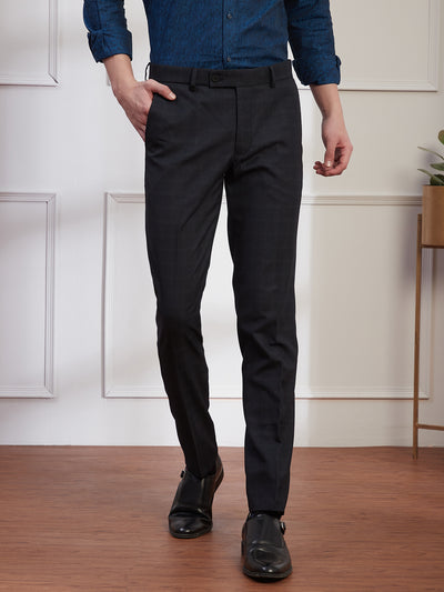 Terry Rayon Charcoal Dobby Ultra Slim Fit Flat Front Formal Trouser