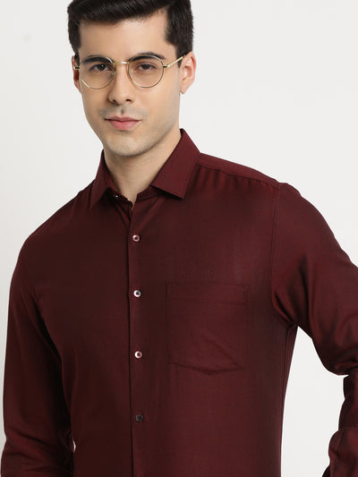 Giza Cotton Maroon Dobby Slim Fit Full Sleeve Formal Shirt