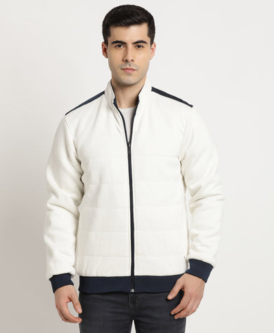 Knitted White-Navy Plain Regular Fit Full Sleeve Casual Reversible Wind Cheater