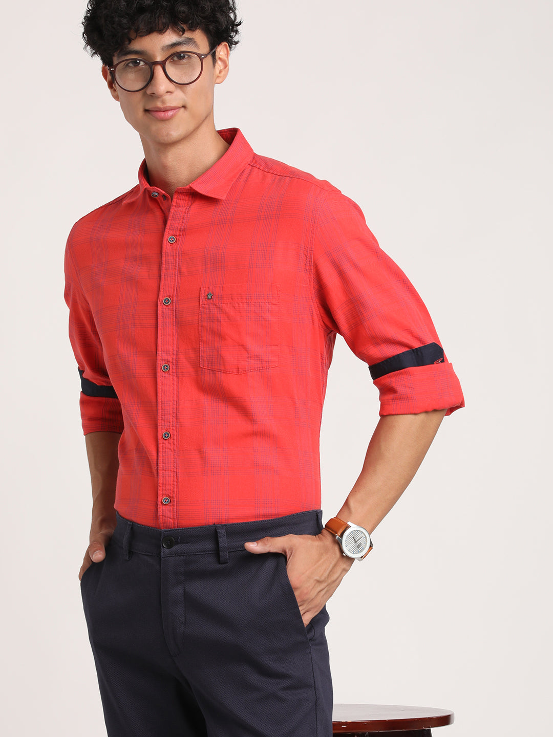 100% Cotton Red Printed Slim Fit Full Sleeve Casual Shirt