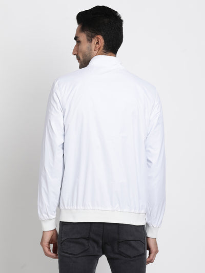 Nylon White-Grey Plain Regular Fit Full Sleeve Casual Reversible Wind Cheater