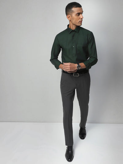 100% Cotton Dark Green Dobby Slim Fit Full Sleeve Formal Shirt