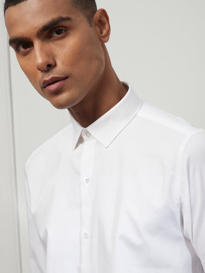 Cotton White Jacquard Slim Fit Full Sleeve Ceremonial Shirt