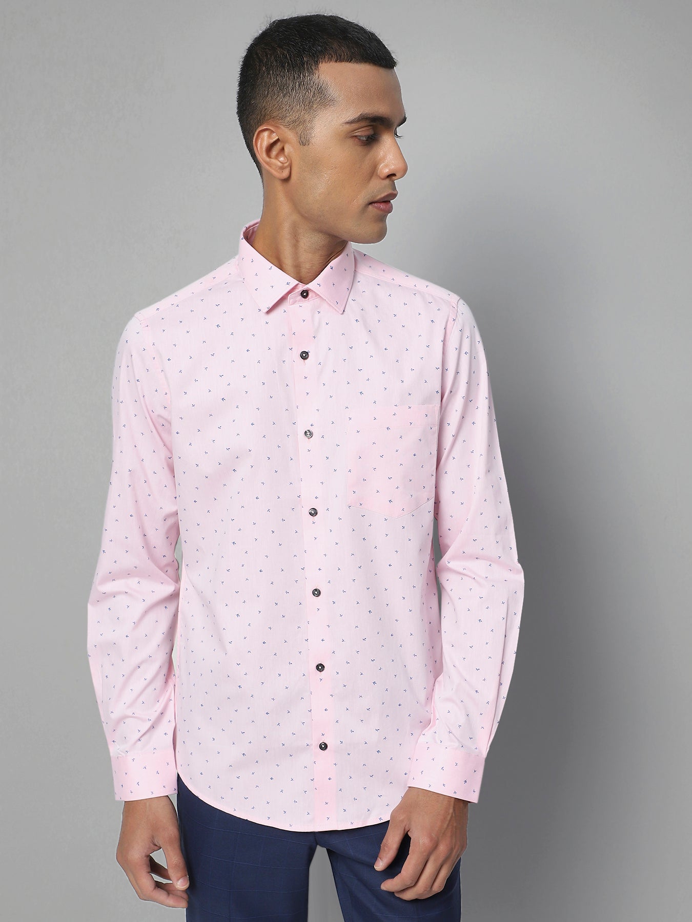 100% Cotton Light Pink Printed Regular Fit Full Sleeve Formal Shirt