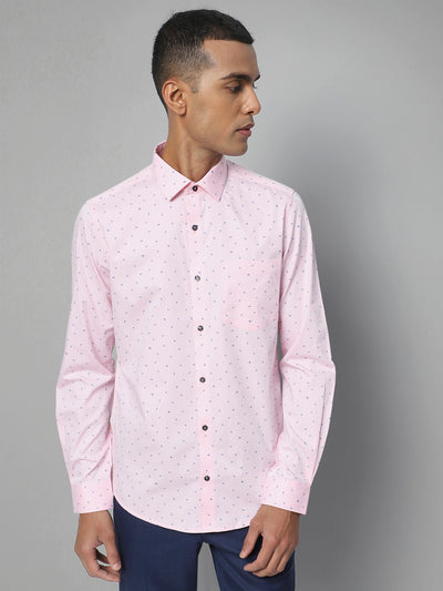 100% Cotton Pink Printed Slim Fit Full Sleeve Formal Shirt