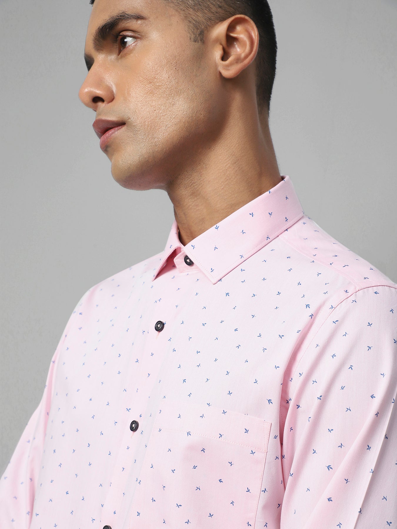 100% Cotton Light Pink Printed Regular Fit Full Sleeve Formal Shirt