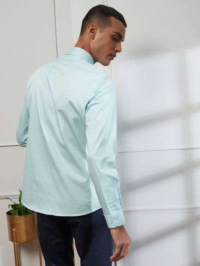 Cotton Sea Green Plain Slim Fit Full Sleeve Ceremonial Shirt
