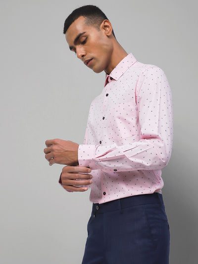 100% Cotton Light Pink Printed Regular Fit Full Sleeve Formal Shirt