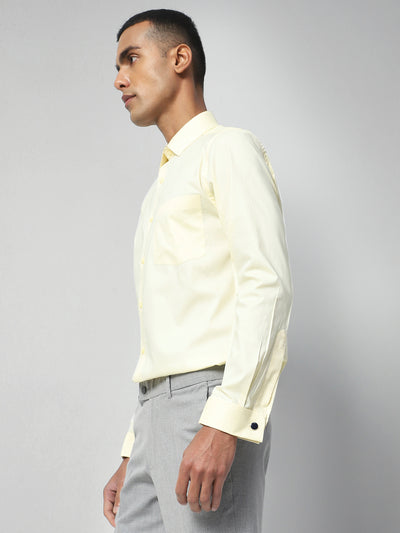 Giza Cotton Yellow Plain Full Sleeve Formal Shirt