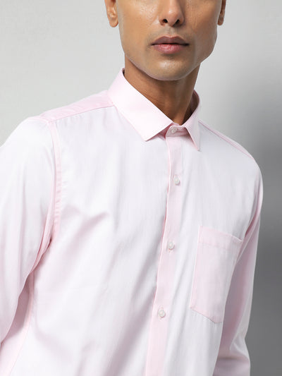 Giza Cotton Pink Plain Slim Fit Full Sleeve Formal Shirt