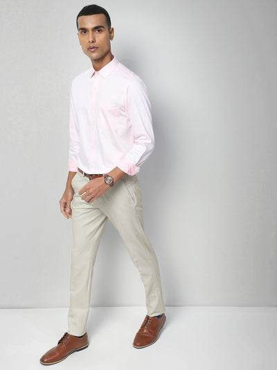 Giza Cotton Pink Plain Slim Fit Full Sleeve Formal Shirt
